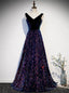 Navy Blue Sequins V Neck Backless Prom Dresses