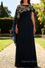 Navy Blue Sheath Appliqued Mother Of The Bride Dress With Shawl