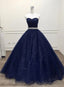 Navy Blue Shiny Tulle Beaded Long Prom Dress Sweetheart Tulle Prom Dress shops