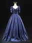 Navy Blue Short Sleeve Square Beading Prom Dresses