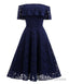 Navy Blue Short Soft Lace Prom Dress Off Shoulder Women Party Gowns