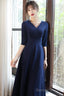 Navy Blue Simple V-Neckline Wedding Prom Dress, Blue Bridesmaid Dresses