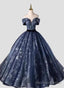 Navy Blue Sweetheart Long Prom Dress, Navy Blue Sweet 16 Dresses