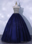Navy Blue Tulle Beading Sequins Quinceanera Dresses