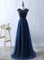 Navy Blue Tulle Long Bridesmaid Dress, Navy Blue Bridesmaid Dresses