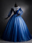 Navy Blue Tulle Long Sleeve Backless Quinceanera Dresses