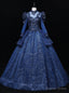 Navy Blue Tulle Long Sleeve Sequins Beading Quinceanera Dresses