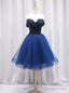 Navy Blue Tulle Off the Shoulder Beading Homecoming Dresses