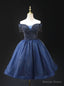 Navy Blue Tulle Off the Shoulder Homecoming Dress