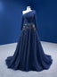 Navy Blue Tulle One Shoulder Pleats Sequins Prom Dresses