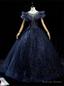 Navy Blue Tulle Sequins Appliques Quinceanera Dresses