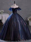 Navy Blue Tulle Sequins Off the Shoulder Quinceanera Dresses