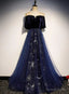 Navy Blue Velvet and Tulle Long Prom Dress A Line Blue Prom Dress shops