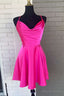 Neon Pink Lace Up A Line Satin Homecoming Dress,Night Dresses Prom Short