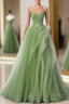 New Arrival A-Line Tulle Lace Green Long Prom Dresses, Green Lace Long Formal Dresses