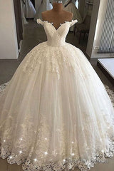 New Arrival Ball Gown White Lace Wedding Dresses Off Shoulder Women Bridal Gowns Prom Dress