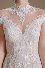 Lace Beading around Neck Wedding Dresses