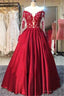 New Arrival Red Prom Dresses Off The Shoulder Lace Appliques Long Sleevess Puffy Prom Gown