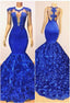 New Arrival Royal Blue Flowers Mermaid Sleeveless With lace Appliques Prom Dresses