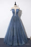New Arrival Sequins Tulle Off The Shoulder Floor Length Prom Dresses