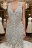 New Arrival V Neck Cap Sleeve Beads Crystals Mermaid Wedding Dresses Lace Applique