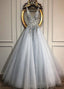 New! Tulle V Neck A Line Wedding Dresses With Beadings