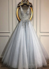 New! Tulle V-Neck A-Line Wedding Dresses With Beadings