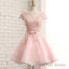 Newest Pink Lace Cap Sleeve A-Line Yarn Back With Bow Sash Pretty Junior Homecoming Dresses