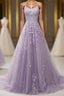 Light Purple Lace Applique A Line Spaghetti Straps Prom Dresses Prom Gowns