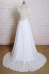Noble A-Line Shoulder Strap With Chiffon Patch Flower Dew Back And Ground Length Wedding Dress