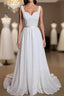 Noble A Line Shoulder Strap With Chiffon Patch Flower Dew Back And Ground Length Wedding Dresses
