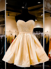 Noble A-Line V-Neck Prom Homecoming Dresses Top Beaded Short Gold Back