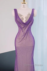 Noble Purple Mermaid Gown - Glitter Rhinestone Tulle Prom Dresses For Special Ocassions