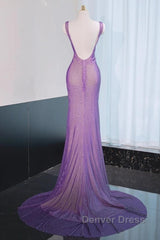 Noble Purple Mermaid Gown - Glitter Rhinestone Tulle Prom Dresses For Special Ocassions