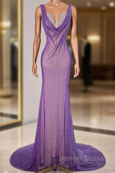 Noble Purple Mermaid Gown - Glitter Rhinestone Tulle Prom Dresses For Special Ocassions