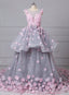 O Neck Sleeveless Ball Gowns Handmade Flowers Wedding Dresses