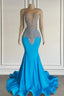 Ocean Blue Sleeveless Mermaid Prom Dress With Long Beadings