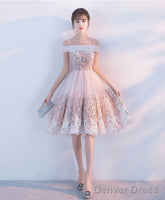 Pink Lace Tulle Short Prom Dress Pink Homecoming Dress