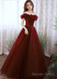 Off Shoulder Beaded Tulle Long Party Dress, A-Line Tulle Long Formal Dress Prom Dress