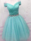 Off Shoulder Blue Tulle Prom Dress, Cute Blue Homecoming Dresses