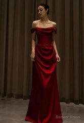 Off Shoulder Red Evening Gown Long Prom Formal Dresses
