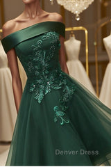 Off Shoulder Green Lace Floral Prom Dresses, Short Green Lace Homecoming Dresses, Green Formal Evening Dresses