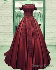 Off Shoulder Long Satin Evening Dresses Lace Embroidery