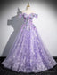 Off Shoulder Purple Lace Sweetheart Prom Dress, Purple Sweet 16 Dresses