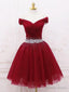 Off Shoulder Short Burgundy Prom Dress, Short Burgundy Off the Shoulder Prom Homecoming Dresses