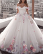 Off Shoulder Tulle Ball Gowns Wedding Dresses Floral Flowers Beaded