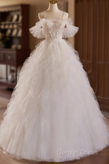 Off Shoulder Tulle Lace Light Champagne Long Prom Dresses, Light Champagne Sweet 16 Dresses