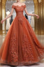 Off Shoulder Tulle With Lace Sweetheart Long Prom Dress, Sweet 16 Dresses