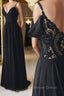 Off Shoulder V Neck Black Long Prom Dress with Lace Back, Off the Shoulder Black Prom Dress, Black Lace Prom Dresses
