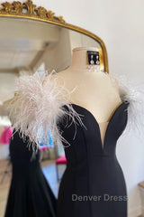 Off Shoulder V Neck Mermaid Black Long Prom Dresses, Mermaid Black Formal Dresses, Black Evening Dresses